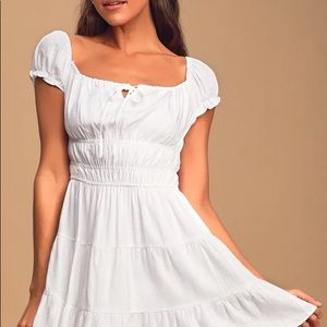Lulus White Cap Sleeve Tiered Mini Dress